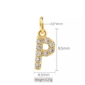 14K gold plated letter P pendant with sparkling zircons measuring 4.5mm by 9.5mm - Letter P