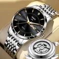Men's automatic watch with black sunray dial and silver stainless steel strap - Silver Black Dial (Mechanical Back)