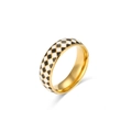 18K vergulde roestvrijstalen ring met elegant zwart-wit geblokt emaille decoratie - US 6 / Goud Zwart en Wit Schaakbord