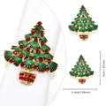 Green enamel Christmas tree napkin ring with red rhinestones and gold base, 5cm height - Christmas Tree Style 45