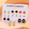 9-pair Halloween earring set featuring ghost pumpkin and witch icons on white card - Water Cup Moon Geometric Set Style (G-576)