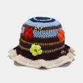 Handmade crochet floral bucket hat featuring colorful knit patterns and 3D flower details - One Size / Multi-colored Floral