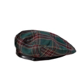 Detalle de la gorra plana a cuadros escoceses con tela de lana verde y ribete de cuero negro - M (56-58cm) / Cuadros Verde Oscuro
