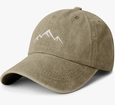 Khaki washed cotton baseball cap featuring white mountain line embroidery detail - Adjustable / Khaki