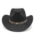 Détail d'un chapeau de cowboy noir avec bande tissée et décoration œil protecteur - M (56-59cm) / Noir Suède