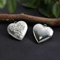 Vintage silver heart locket pendant with rose engraving and smooth finish options - Rose Flower Heart Locket 29*29mm / Hand Polishing