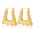 Detailed close-up of textured gold triangular earrings with reflective metal finish - Textured Triangle Style (C008)