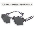 Square floral transparent purple sunglasses with dark gray lenses in vintage style - Floral & Transparent Frame + Gray Lens