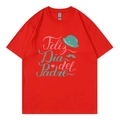 Red cotton T-shirt featuring Feliz Día del Padre print with hat and beard graphic - XS / Tops / Red (317)