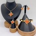 Schmuckset aus Gold-Edelstahl mit orangen Steinen, 4-teiliges Set in geometrischer Optik - Orangefarbener Stein Stil (KS228752-LX)