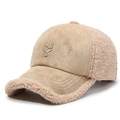 Winter baseball cap in light khaki suede and teddy fleece with embroidered logo - Adjustable / Deep Beige