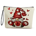 Beige gnome print cosmetic bag with red hat and heart lock design for women - Beige Gnome Design