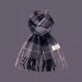 Plaid scarf in deep purple and grey featuring soft fringe edges and classic checkered pattern - Large Grid Purple