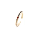 Minimalist gold plated open ring with red heart, black stripes and zircon inlay - Adjustable Open / Black