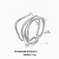 Three-layer wavy stainless steel adjustable ring in silver finish, diameter 1.7cm - Adjustable Open / Steel