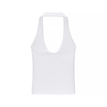 Detail of white halter neck sleeveless top showing slim fit and stretchy fabric texture - XS / White