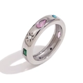 18K gold plated stainless steel ring with colorful zircon geometric gemstones - US 6 / Silver Multicolor Zirconia
