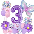 Butterfly and sunflower themed purple 3rd birthday balloon set for party decoration - 3rd Birthday Butterfly Set