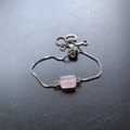 Silver box chain bracelet with rectangular pink quartz stone and adjustable slider - Rose Quartz