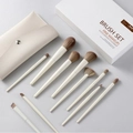 Beige 13-piece makeup brush set with microfiber bristles and snap button storage pouch - Zero Beige (Boxed) / 10 Pcs + Leather Bag + Gift Box