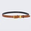 Camel leather belt with crocodile pattern and golden buckle for women's jeans - Camel / 105cm