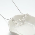 Zilveren chemische molecuul ketting met bloem hanger in witte keramische schaal - Moleculair Staal
