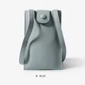 Minimalist Morandi blue leather crossbody phone bag with flap button closure and thin strap - Blue