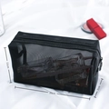 Black mesh travel toiletry bag with 20x11x7cm dimensions on white background - 04# Mesh 19# Square Makeup Bag