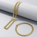 Golden Miami Cuban chain necklace and bracelet jewelry set in 6-side polished finish - 5MM Gold / Bracelet 20CM