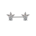 Detailansicht Brustwarzenpiercing aus Edelstahl mit Blütenblatt-Zirkonia-Einsätzen - Silber Funkelndes Blumencluster