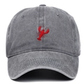 Vintage dark gray washed cotton baseball cap with red lobster embroidery on front - Gray