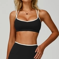 Zweiteiliges schwarzes Sportset mit weißem Rand, Leggings und Sport-BH - S / Premium Schwarz