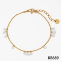 Adjustable golden stainless steel beaded bracelet with ten clear zircon stone charms - Gold Anklet with White Zirconia (KB689)