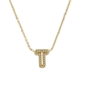 Gold plated 18k brass necklace with pavé cubic zirconia letter T pendant for women - Letter T