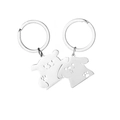 Cute Korean style silver metal cartoon puppy couple keychain with hollow paw design - Head-patting Puppy Pair