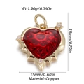 Detail view of red heart pendant with size specs 18mm height and 15mm width in copper - Red Water Ripple Heart