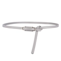 Elegant light gray skinny PU leather belt for women with golden double ring buckle - Gray
