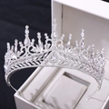 Lussuosa corona da sposa in argento con strass in cristallo in scatola bianca - Argento Spesso Strass Bianchi