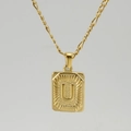 Collier en acier inoxydable plaqué or 18K pour homme avec chaîne Figaro et pendentif U - Lettre U Dorée (Avec Chaîne)