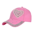 Casquette de baseball rose en coton avec cœur en perles et bordure en strass brillant - L(58-60cm) / Rose