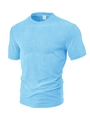 Close-up of the blue waffle textured polyester fabric on the men's short sleeve polo shirt - Light Blue