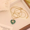 Malachite heart pendant necklace in gold with colorful star inlay for women - 12# Long Style Malachite