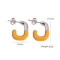 U-shaped stainless steel earrings in orange enamel and silver finish with dimensions - Orange (YTE2410500S-2)