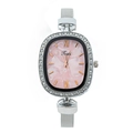 Women's quartz watch with pink marble dial, silver mesh band and diamond bezel - Pink