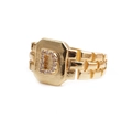 Adjustable gold ring with letter D zirconia inlay and unique chain style band - Adjustable Open / Letter D