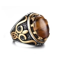 Vintage men's 316 stainless steel ring with tiger eye stone and gold filigree details - US 7 / Tiger Eye Stone Ring