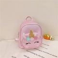 Pink unicorn kids backpack with glitter finish and embroidered cartoon details - Pink