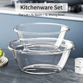 Stackable clear 3L and 5L mixing bowl set with flat lid on grey kitchen countertop - Small Mixing Bowl + Large Mixing Bowl + Lid
