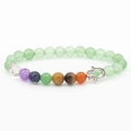 Macro detail of beaded bracelet with green stones and Hamsa Hand metal charm - Green Aventurine Hamsa Bracelet