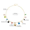 Detailed view of 50cm golden mushroom and flower resin charms necklace with dimensions - Golden Heart Style (P2189)